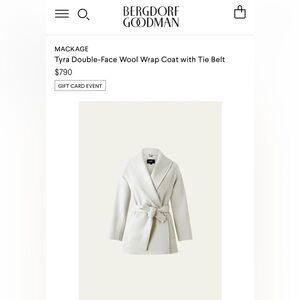Mackage Tyra Cream Wool Belted Wrap Jacket Size Extra Large